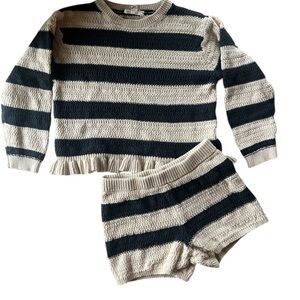 Jessica Simpson Navy Cream Striped Cotton Knit Sweater Set 6 Coastal Boho
